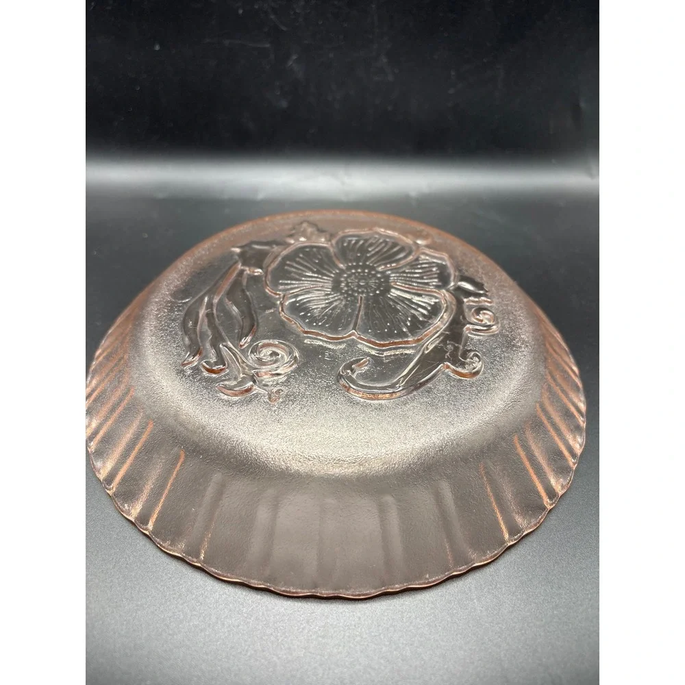 Vintage Pink Glass Bowls Plates Set of 4 Nova Crisa Mexico Hibiscus Floral Retro - Picture 5 of 6